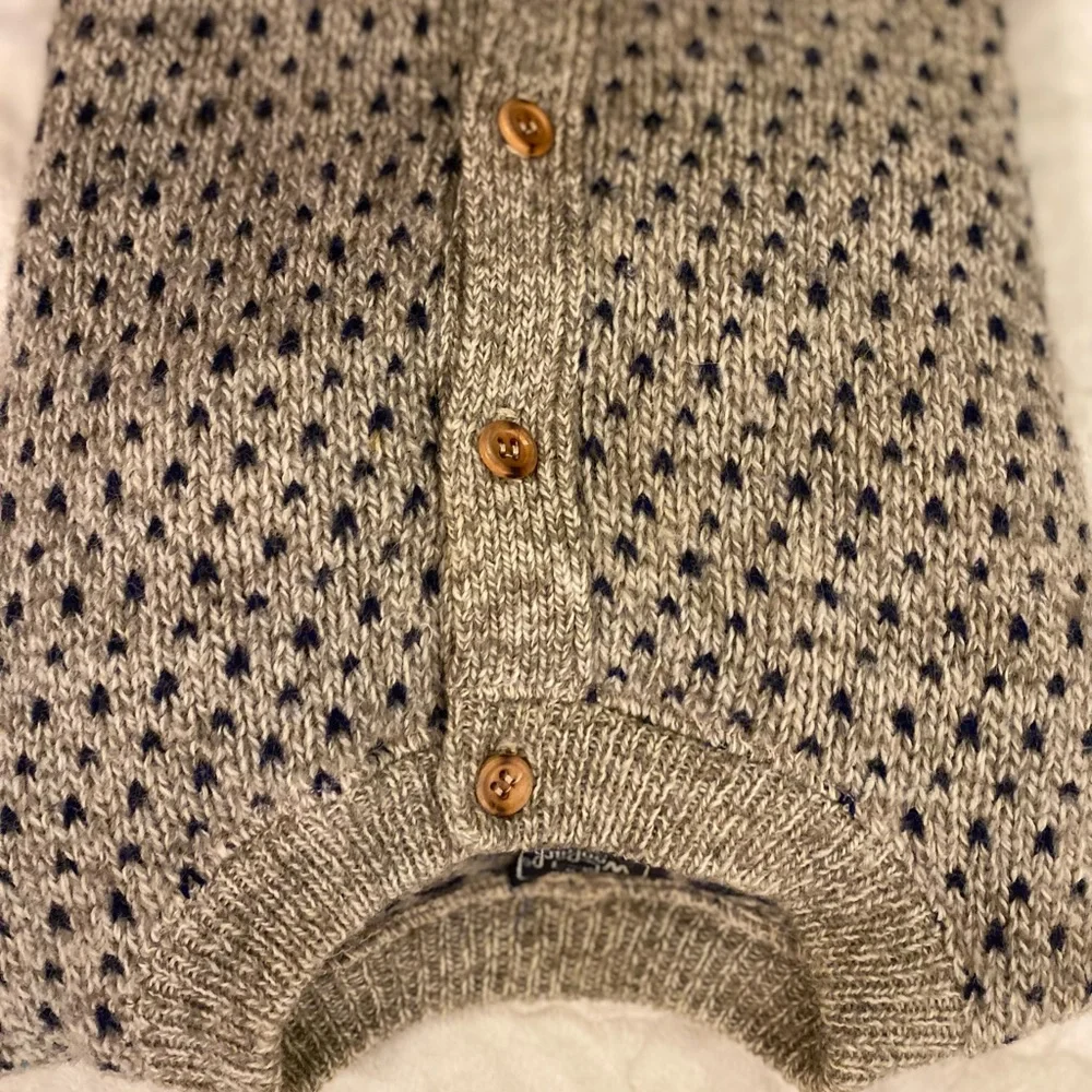 Woolrich button-down sweater in beige and navy blue Birds Eye - Picture 10 of 14